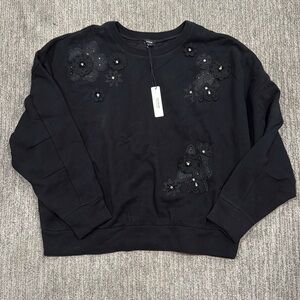Black Sweatshirt with embroidery and rhinestone accents